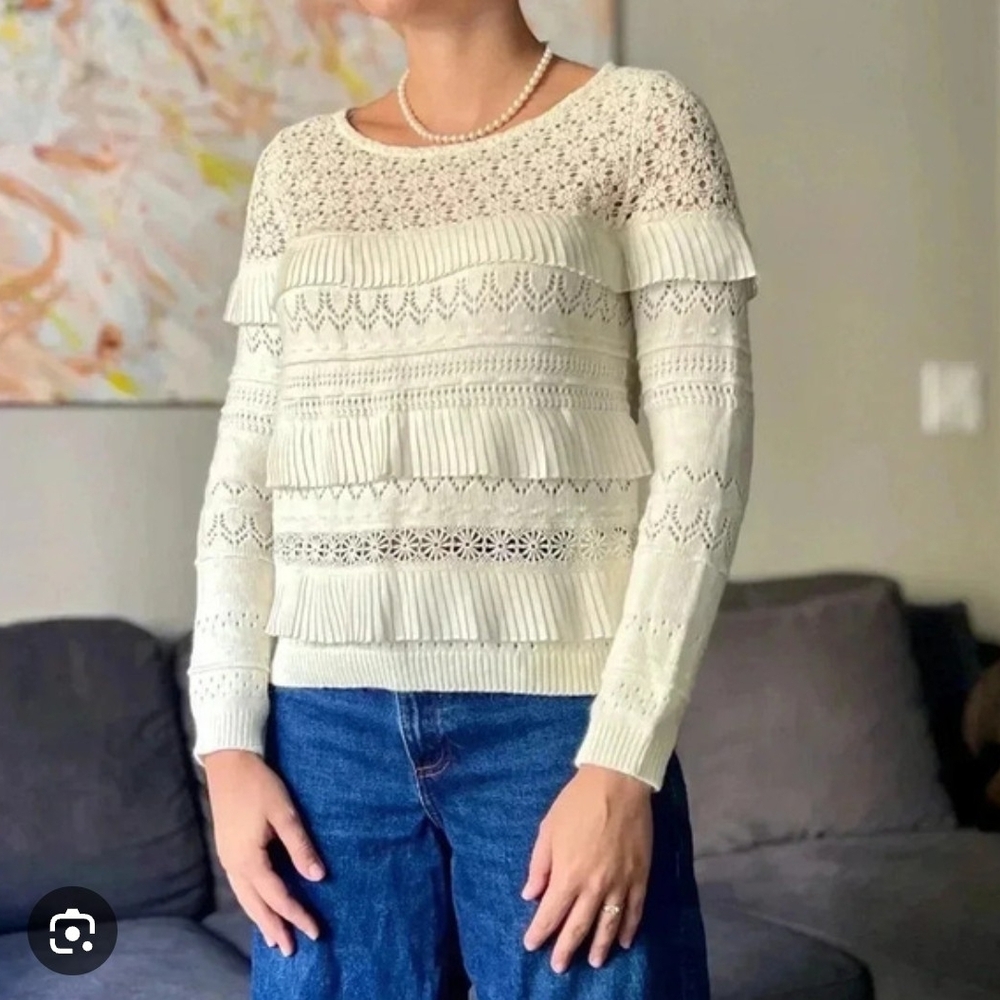 Sezane Cream Lace Knit Sweater